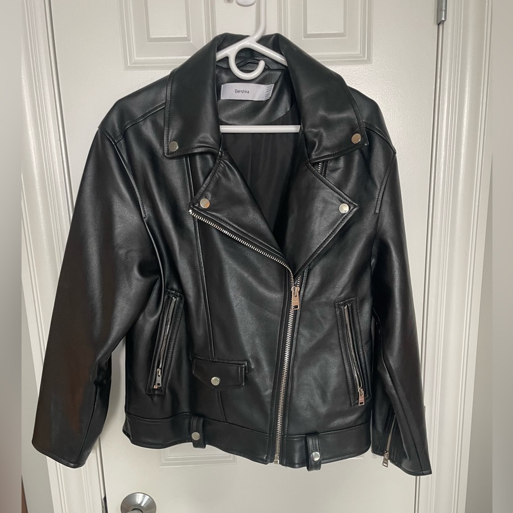 Bershka Black Faux Leather Moto Jacket